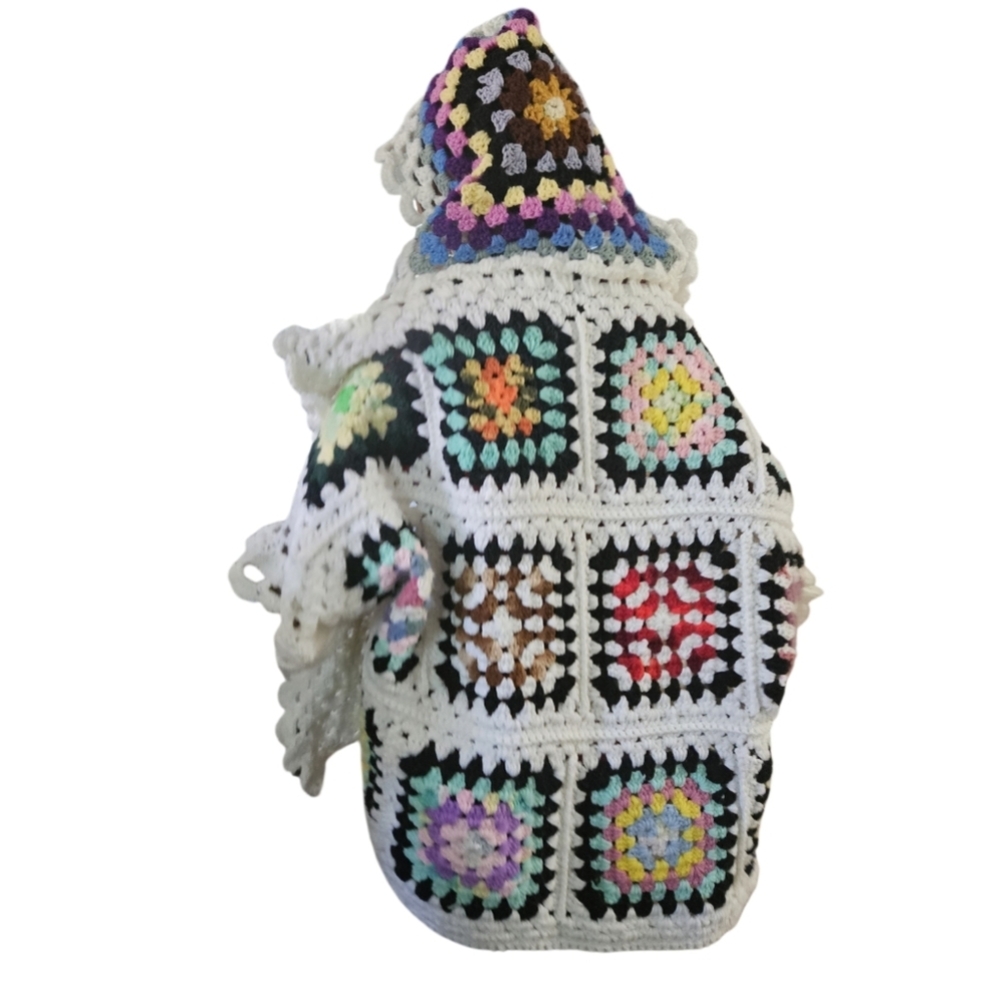 Hand Crafted Crochet Granny Square Cardigan open front Hooded Colorfull Sweater - Picture 4 of 17